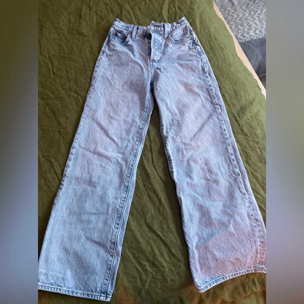 Aritzia Denim Forum Farrah High Rise Light Blue Wide-Leg Jeans